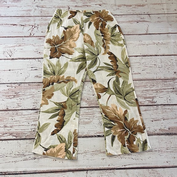 Zulu & Zephyr The Dusk Leaf 100% Linen Cropped Pants‎ Size Small Summer Floral - Picture 2 of 11